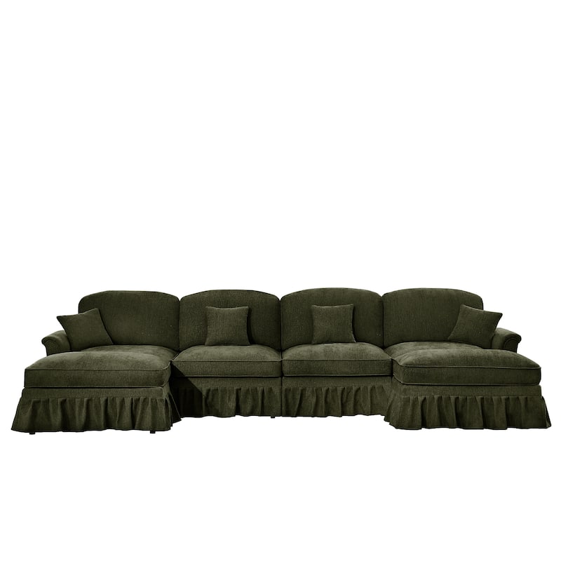 GDFStudio - Classic U-Shaped Chenille 4-Seater 137.8" Sectional Sofa with Ottomans