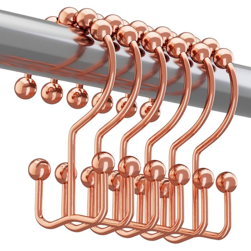 Rust-proof Metal Double Sliding Shower Hooks for Bathroom Shower Rods and Curtains, 12 Pack - Gold