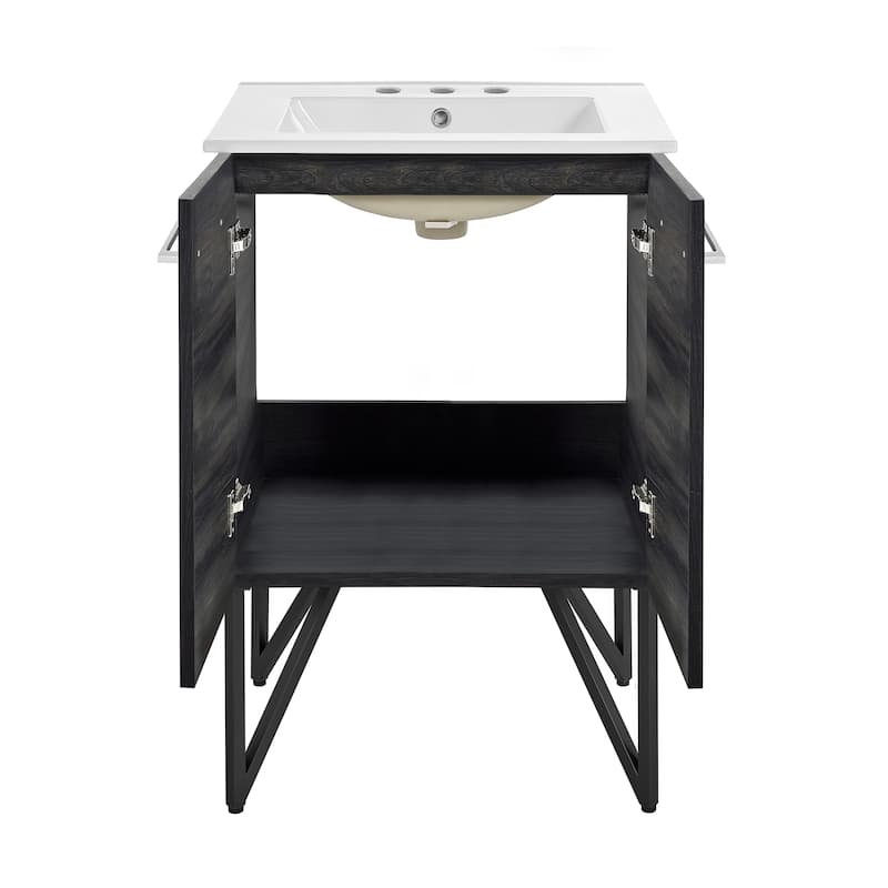 Annecy 24 In. Black Walnut Bathroom Vanity With White, 3-Hole Ceramic Sink Top