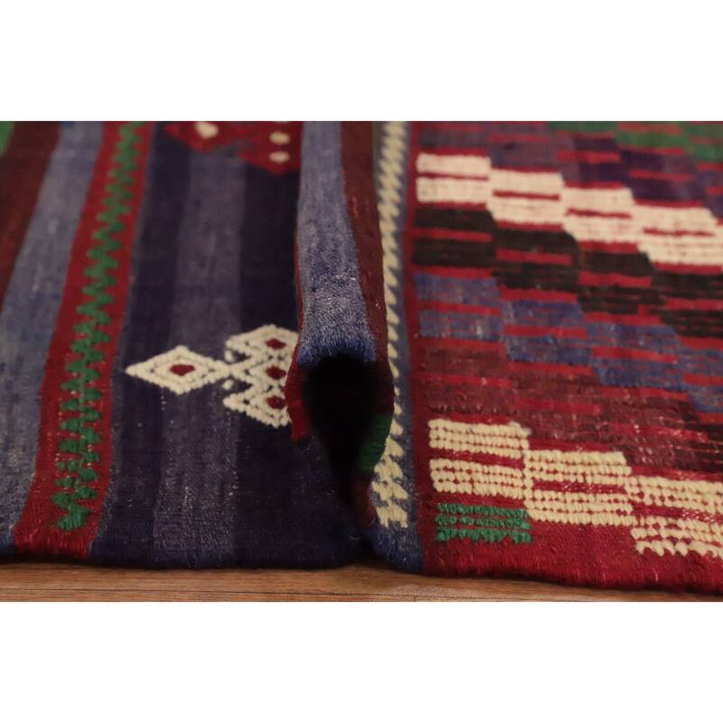 Hand Woven Oriental 100% Wool Carpet Southwestern Tribal Multi-Colored Kilim Area Rug - 10' 3'' X 5' 8''