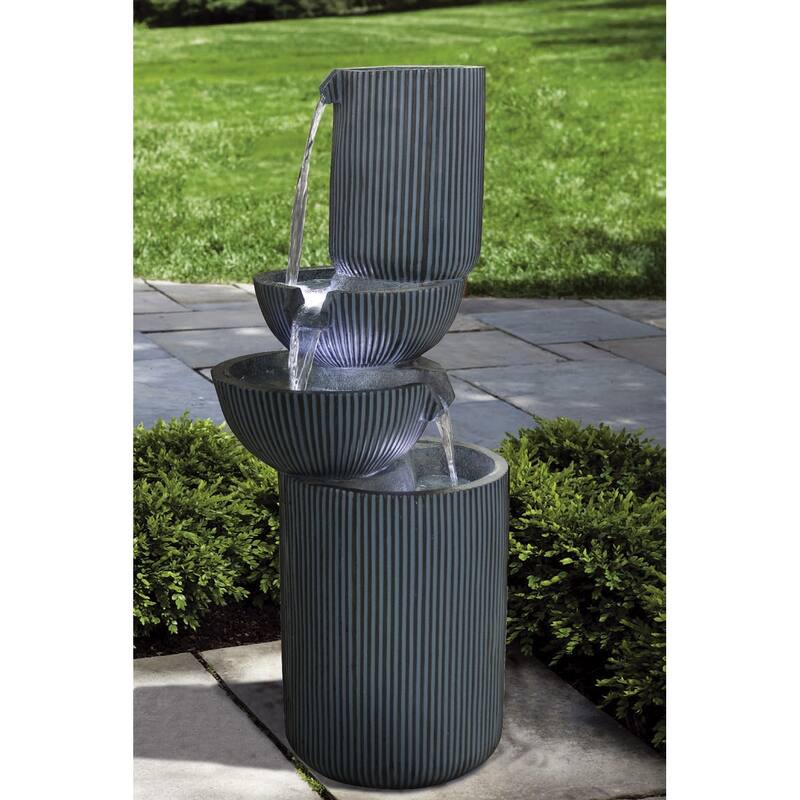 39.25" LED Lighted Modern Round Four Tier Outdoor Garden Water Fountain