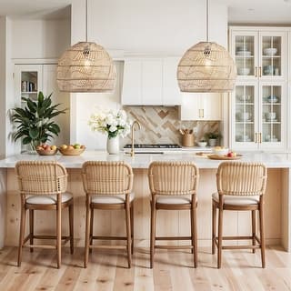 Santana Rattan Pendant Light - Natural Dome 1-Light Handwoven Light Fixture For Modern, Contemporary, Farmhouse Room Decor