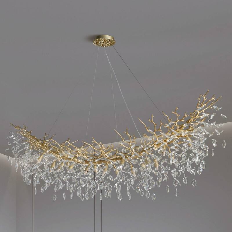 Modern Branch Crystal Linear Chandelier, 1100-1830mm Dining Pendant Light