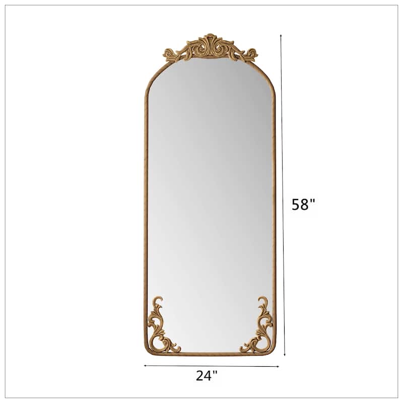 58"x24" Arched Full Body Mirror with Vintage Ornate Carved Applique