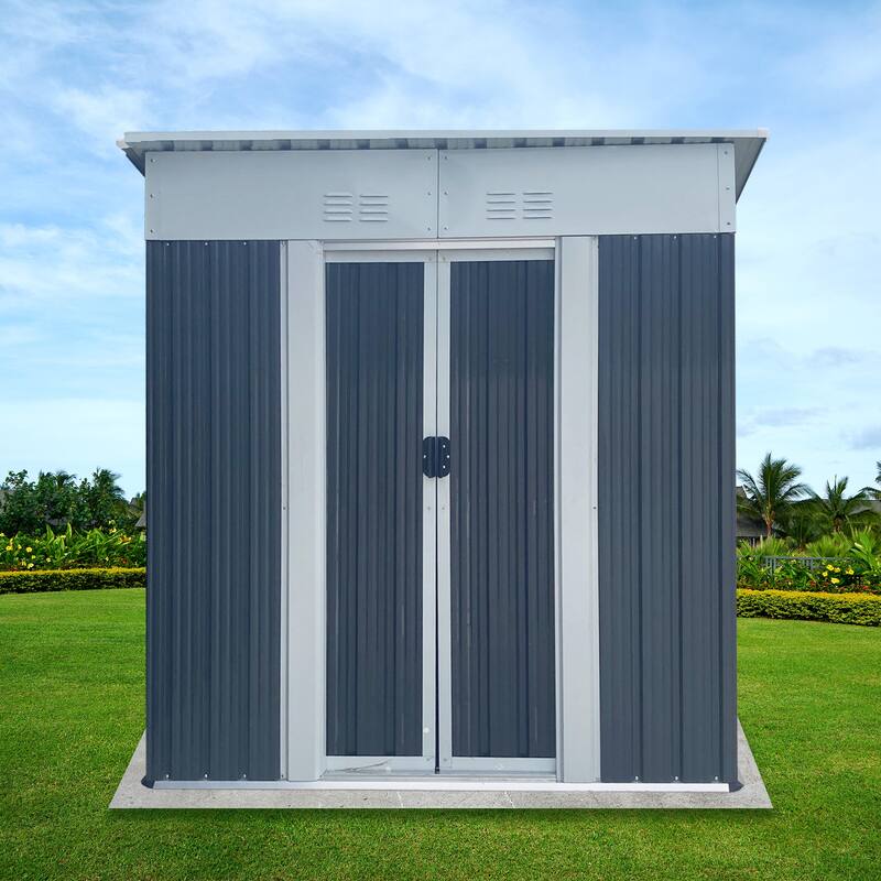 5FTx3FT Pent Roof Grey Outdoor Tool Bike Storage Garden Shed - Grey