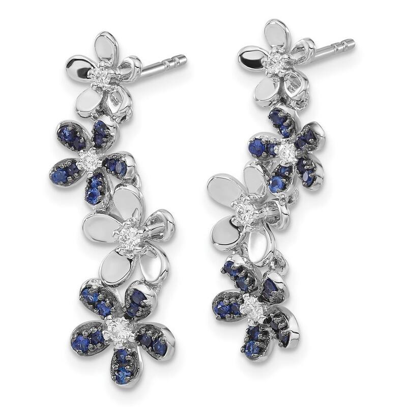 Curata 14k White Gold Diamond and Sapphire Earrings - 28x10mm Wide