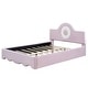 preview thumbnail 7 of 24, Twin/Full Size Upholstered Platform Bed with LED Headboard, Cute Kids Bed Frame Pink Floor Bed