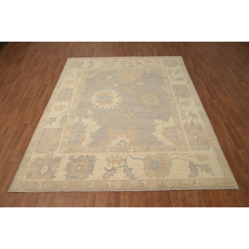 Hand Knotted Oriental 100% Wool Carpet Transitional All-Over Greys & Charcoal Oushak Area Rug - 9' 11'' X 7' 11''