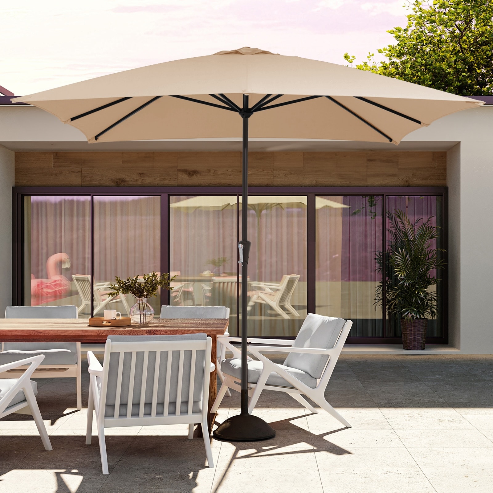 8*10ft Rectangular Patio Market Umbrella with Crank & Tilt，UV-Resistant