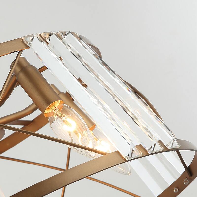 Farmhouse Modern 5-Light Metal Frame Crystal Drum Chandelier for Dining Room - 18-in W