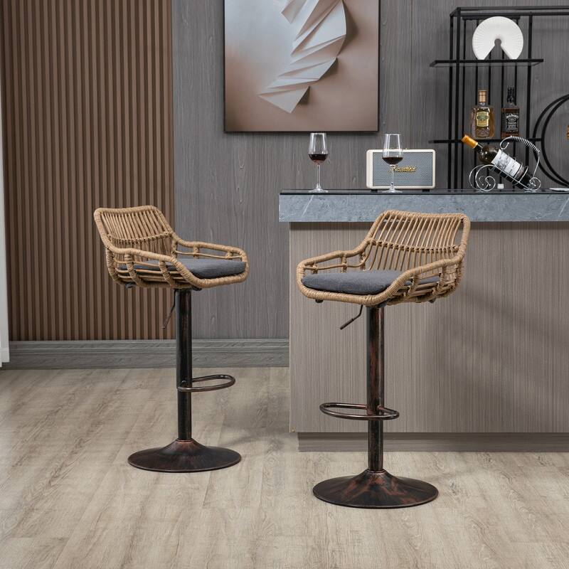 Modern Swivel Bar Stools Set of 2 Adjustable Counter Height Chairs with Footrest for Kitchen, Dining Room