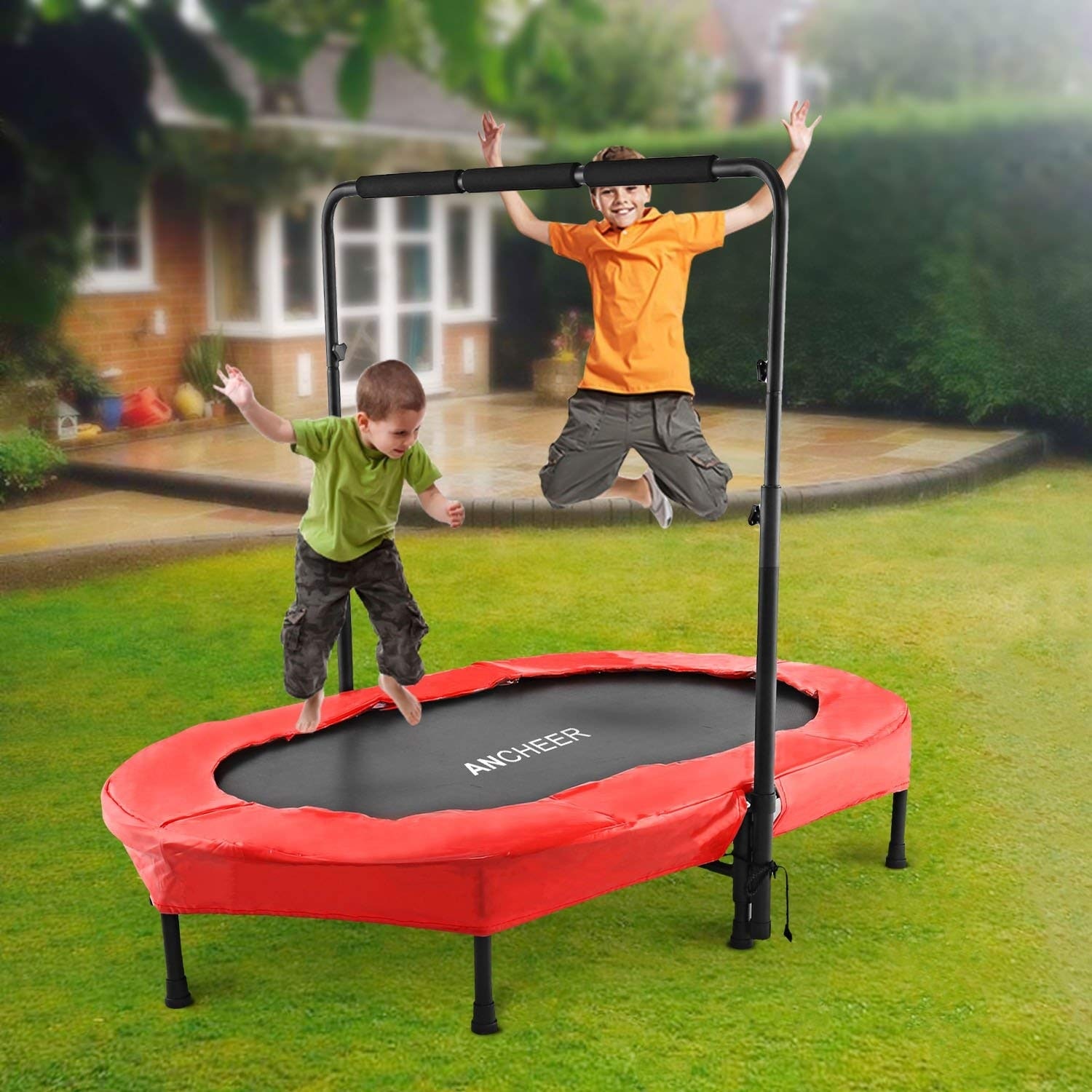 Foldable Trampoline Mini Rebounder Trampoline with Adjustable Handle Parent Child Twins Exercise Trampoline Load 220lbs Red Bed Bath Beyond 39830184