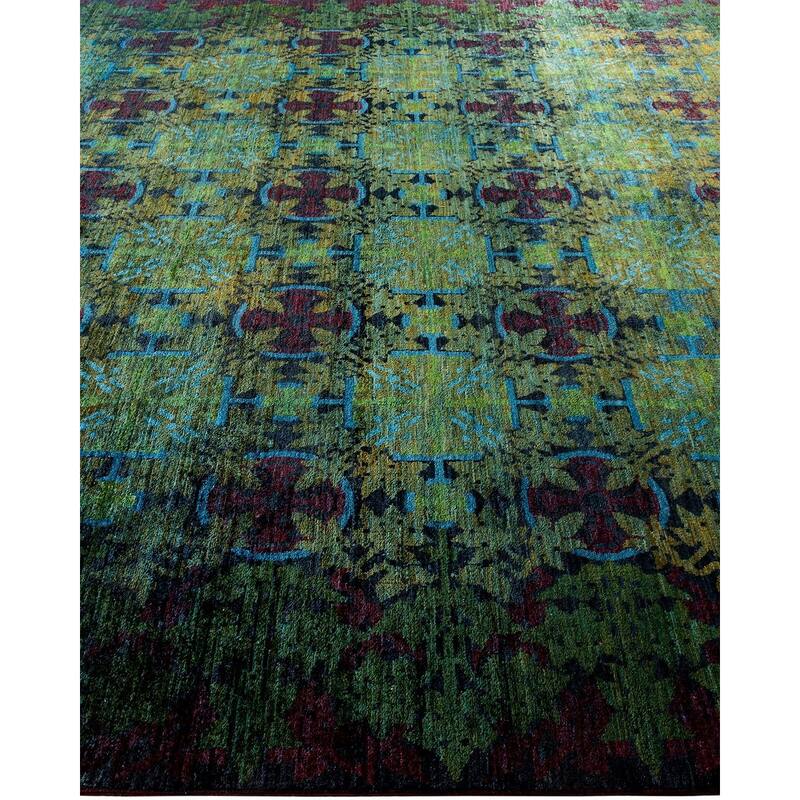 Overton Hand Knotted Wool Vintage Inspired Modern Contemporary Overdyed Green Area Rug - 9' 0" x 11' 10"