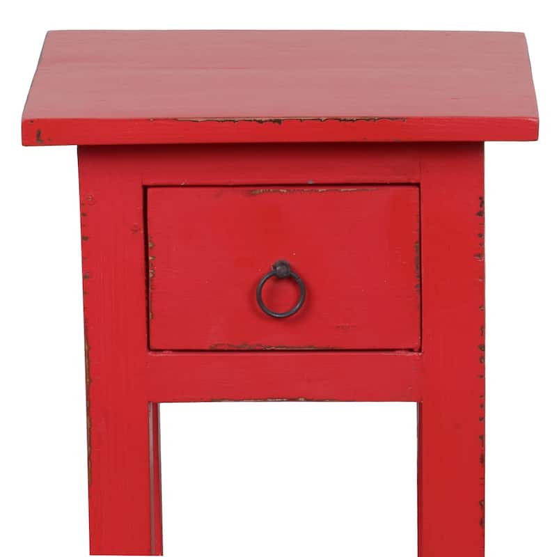 25.75" Distressed Antique Red Narrow Mahogany Side Table