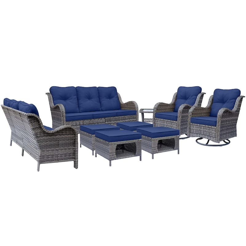 9 Piece Outdoor Wicker Patio Conversation Swivel Chairs Furniture Sets