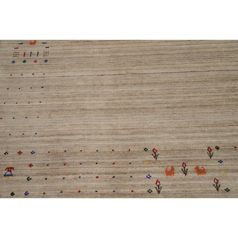 Hand Knotted Oriental Viscose Silk Carpet Tribal Animal Pictorial Beige & Ivories Gabbeh Area Rug - 9' 10'' X 10' 2''