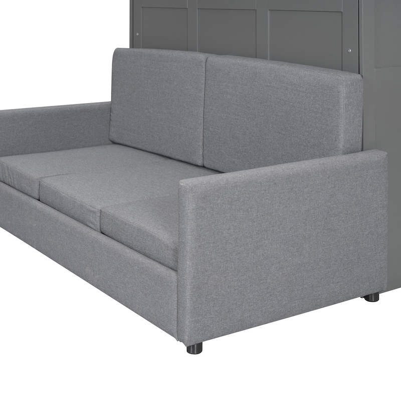 Grey Murphy Bed Queen Size Sofa Murphy Bed with Cushion, Multifunctional Space-Saving Solution Wall Bed for Studio Home Office