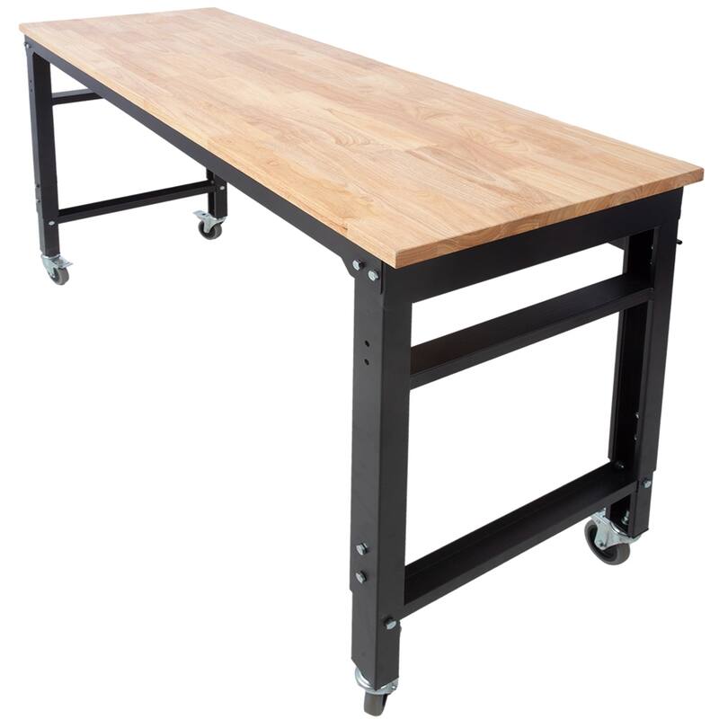 60" Adjustable Height Metal Rolling Workbenches with Wood Top
