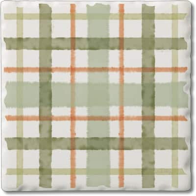 Stone Tumbled Tile Coasters, Farmhouse Plaid, Set of 4