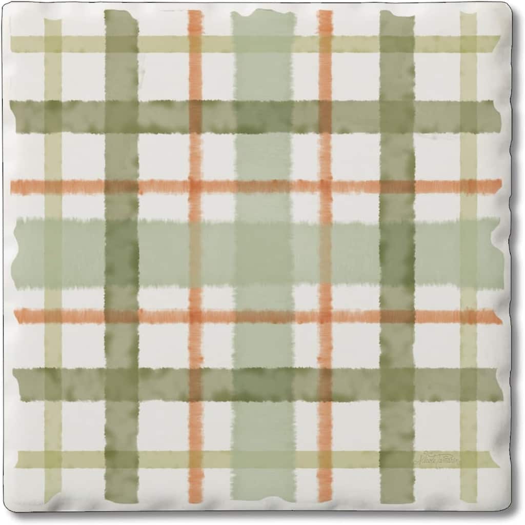Stone Tumbled Tile Coasters, Farmhouse Plaid, Set of 4