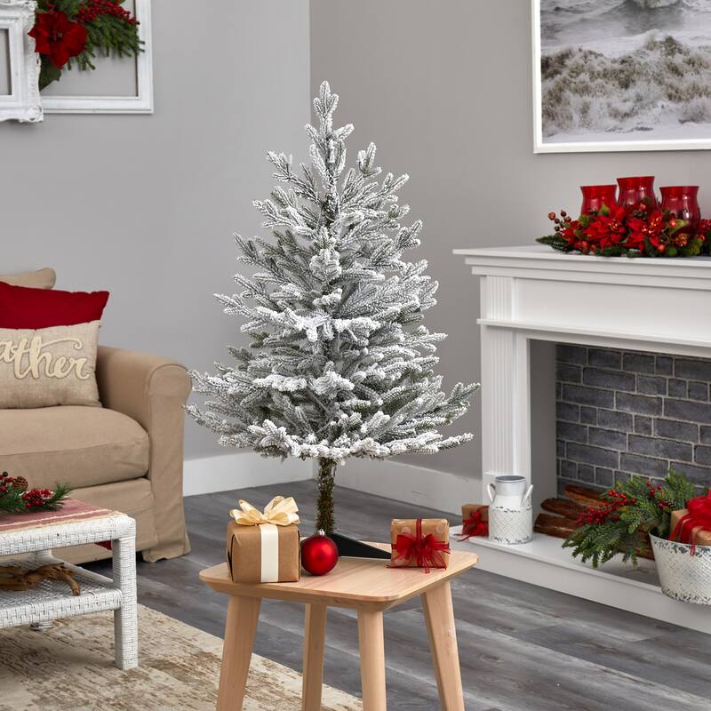 3’ Pre-Lit Flocked Fraser Fir Artificial Christmas Tree, Clear LED Lights - 3 Foot