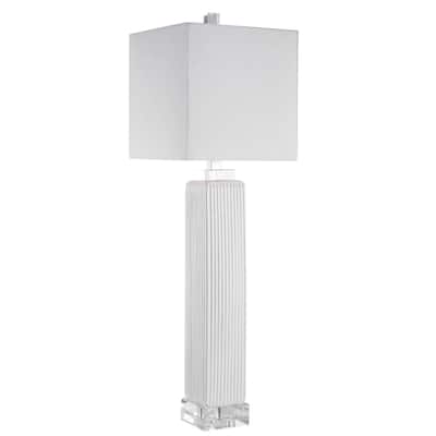 Glossy Ribbed Base Buffet Lamp with White Square Shade - 32.5" - White