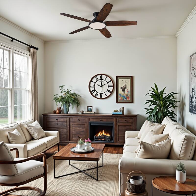 5 - Blade Low Profile Flush Mount Modern Ceiling Fan with 3CCT LED Light and Remote