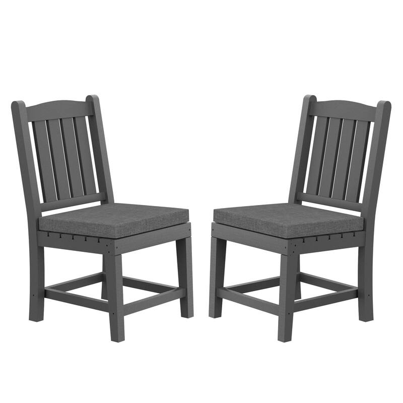 Recycled Plastic Armless Outdoor Patio Dining Chairs (Set of 2) - N/A