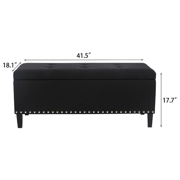 dimension image slide 3 of 5, Adeco Storage Ottoman 41" Tufted Bench for Living Room Bedroom