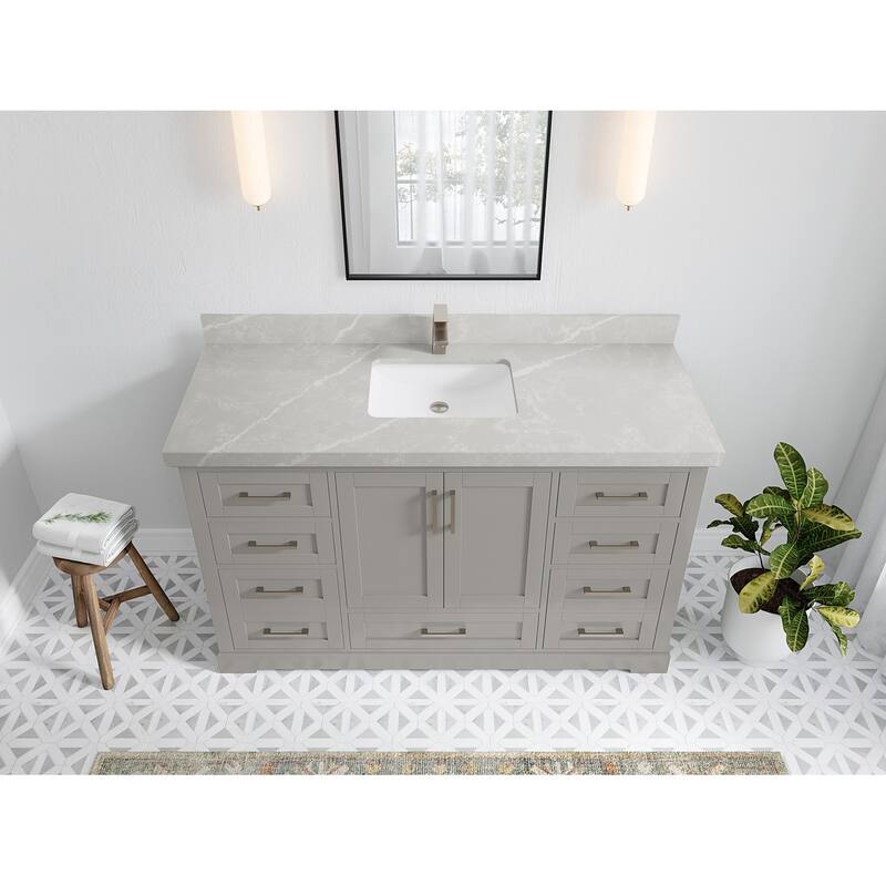 Willow Collection 60 in W x 22 in D x 36 in H Boston Single Bowl Sink Bathroom Vanity with Countertop - 2"Pearl Gray - Elephant Skin Gray