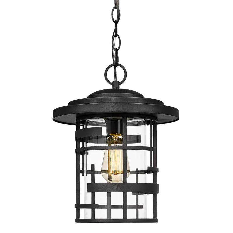 Outdoor Pendant Lighting, Exterior Ceiling Hanging Light, Black - 11" x 11" x 13.4"