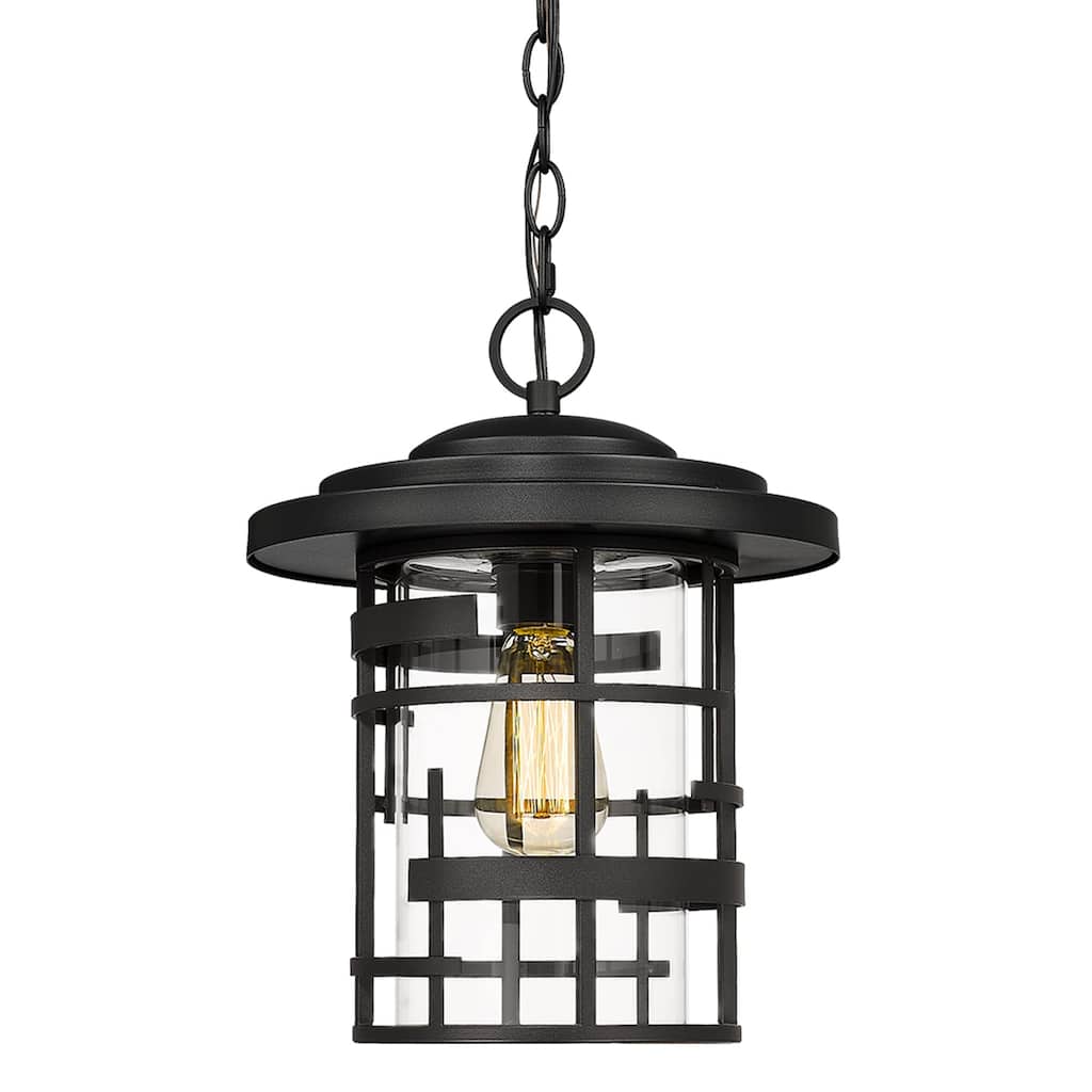 Outdoor Pendant Lighting, Exterior Ceiling Hanging Light, Black - 11" x 11" x 13.4"