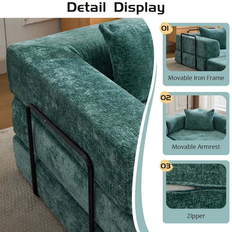 Free Combination Lazy Folding Sectional Sofa Chenille Modular Sleeper Sofa Bed Floor Standing Compression Mattress