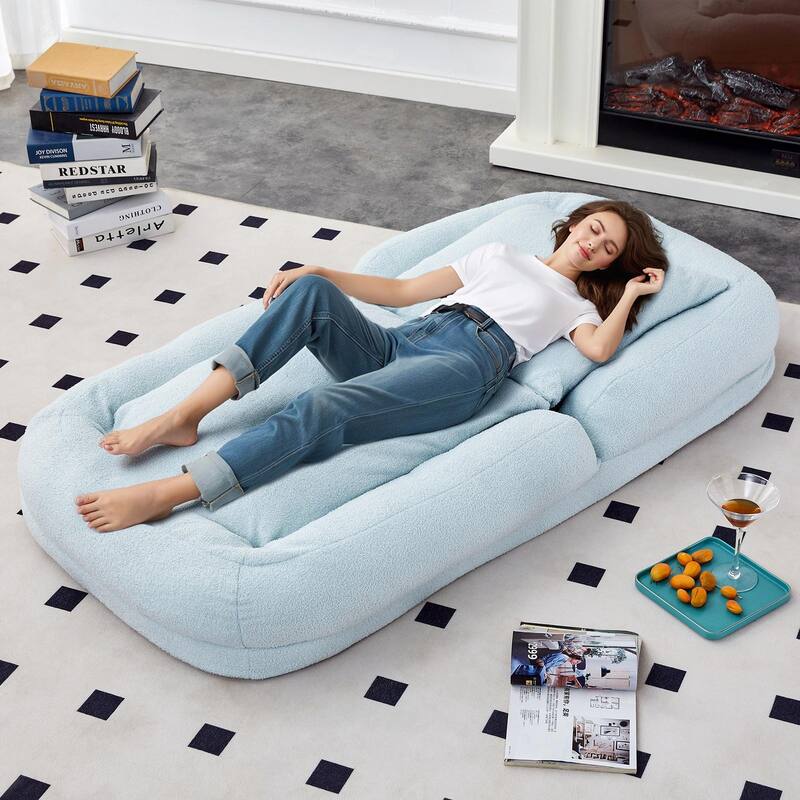 Folding Sofa Chair with 5 Adjustable Positions, Plush Floor Lounge Chair