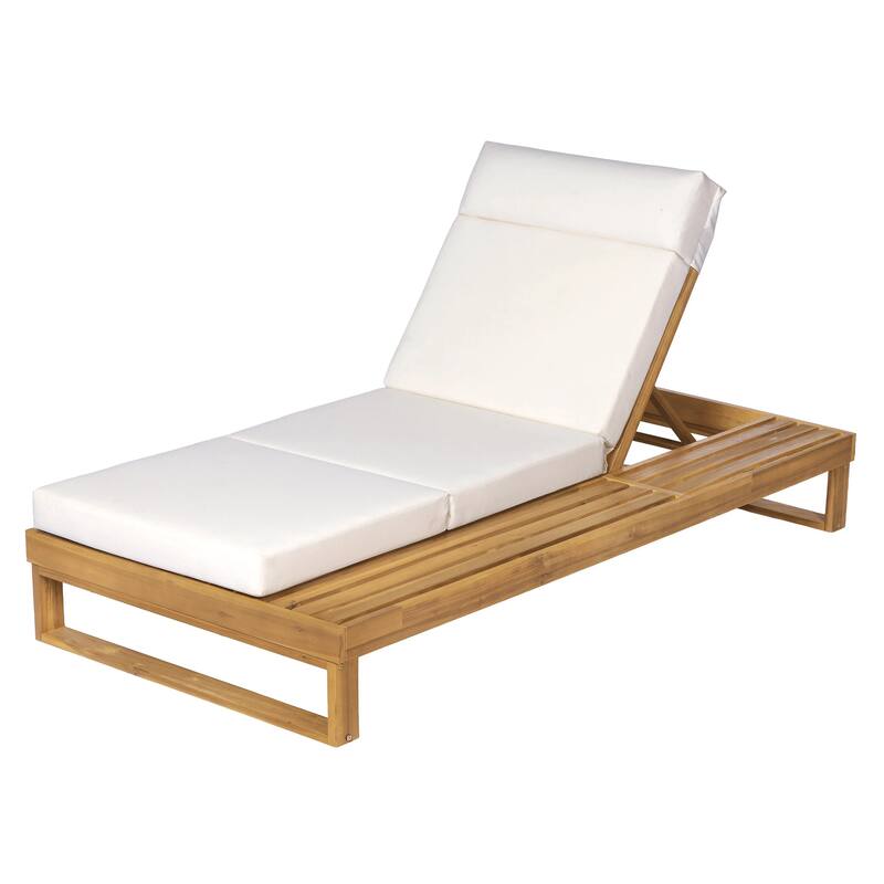 Christopher Knight Home - Modern Outdoor Acacia Wood Chaise Lounge with 4-Position Adjustable Backrest & 4-Fold Cushion