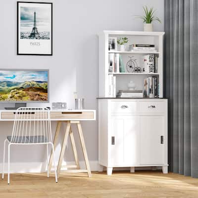 HOMCOM 67" Freestanding Buffet with Hutch, Kitchen Cupboard Storage Cabinet with Sliding Doors, Drawers and Open Shelves