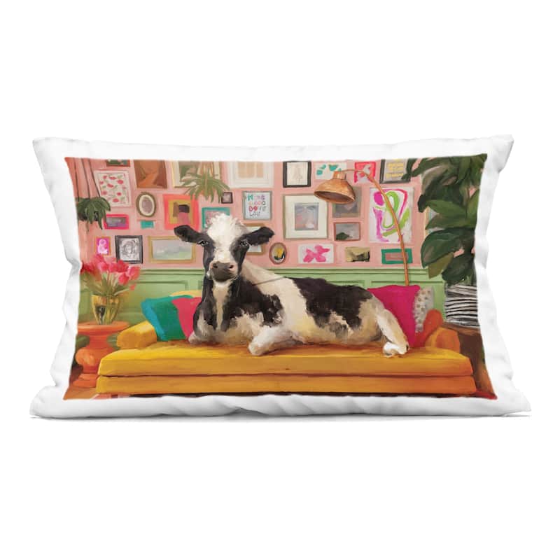 Stupell Cow in Whimsical Maximalist House Decorative Printed Throw Pillow Design by Kamdon Kreations - Accent - Polyester - Multi-Color - Single
