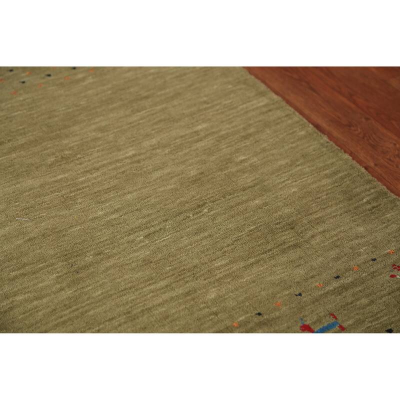 Green Gabbeh Oriental Runner Rug Hand-Knotted Wool Carpet - 2'8" x 10'1"