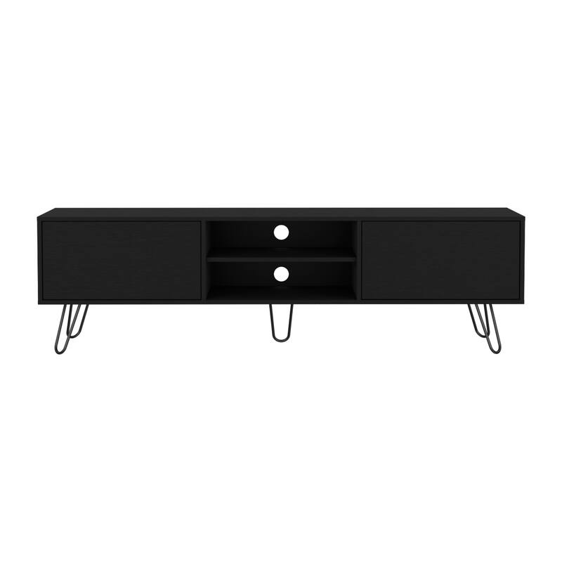 Vassel TV Stand, Entertainment Unit with Hinged Drawers and Hairpin Legs