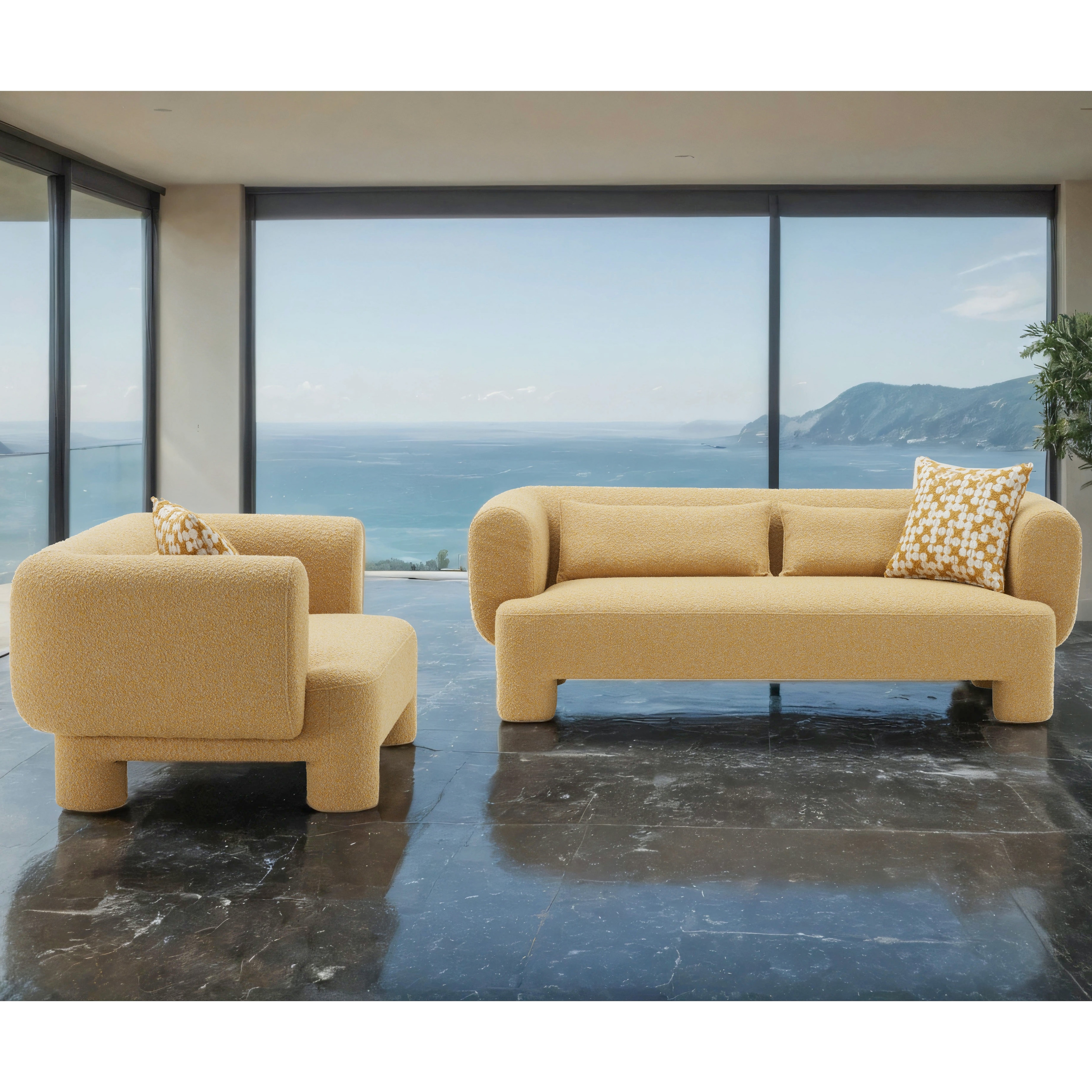 Furniture of America Nyxel Modern 2-Piece Yellow Fabric Sofa Set with Pillows