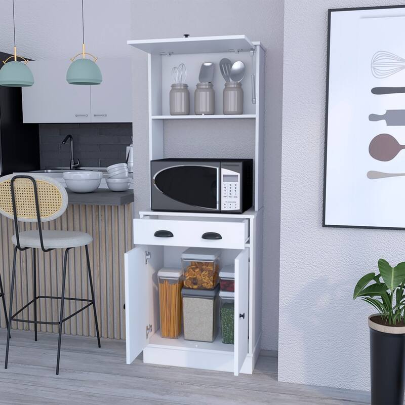 Compact Kitchen Pantry Cabinet Microwave Stand, Engineered Wood and Particle Board