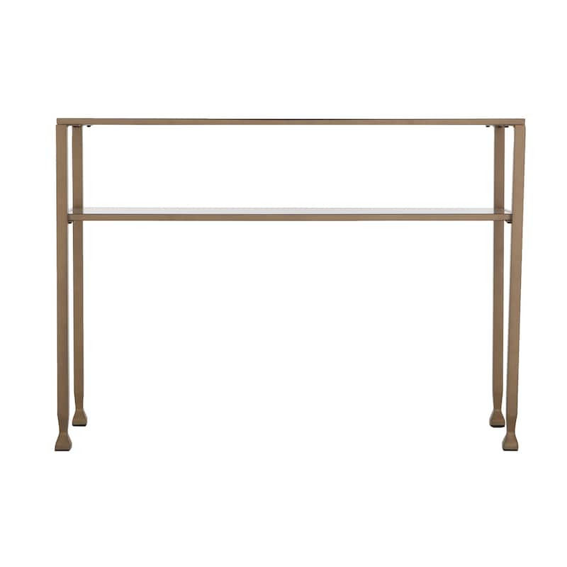 Clear Glass Console Table Gold Metal Frame with Shelves and 43" Rectangular - 42.5" L x 14.5" W x 30" H - Clear-Gold