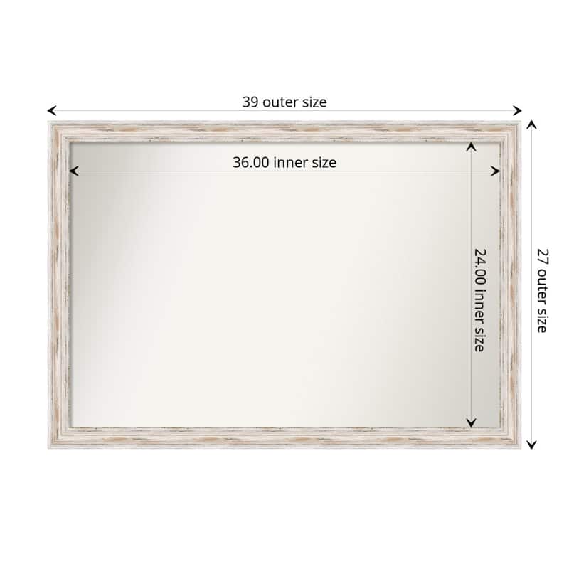 Non-Beveled Wood Bathroom Wall Mirror - Alexandria White Wash Narrow Frame - Alexandria White Wash Narrow - 39 x 27 in