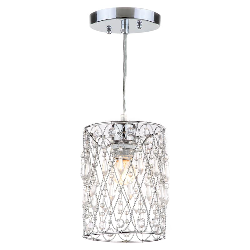 SAFAVIEH Lighting Sofiea Adjustable 1-Light Chrome Beaded Pendant - 6"x6"x13 - 82" - Chrome/Clear - 6Wx6Dx82H