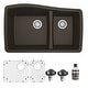 preview thumbnail 21 of 63, Karran Undermount Quartz 33 in. Double Bowl 60/40 Kitchen Sink with Bottom Grids and Strainers Brown
