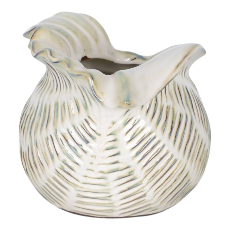 Ceramic Shell Shaped Sculpted Decorative Bowl with Textured Detail