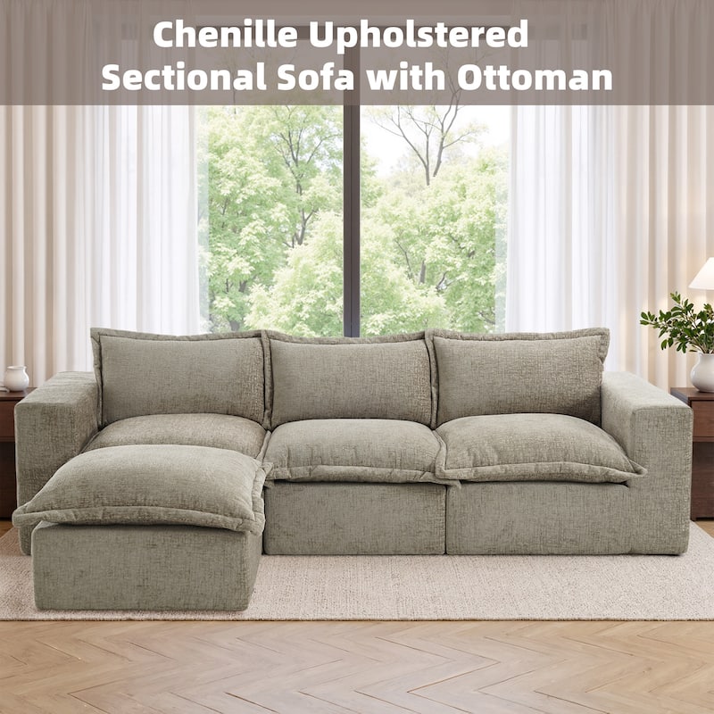 Chenille No Assembly Modular Sectional Sofa Cloud Couch with Ottoman