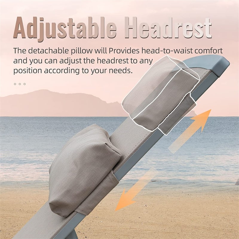 5 Adjustable Aluminum Outdoor 2 Chaise Lounge Chair with Pillow and 1 Table in Blue