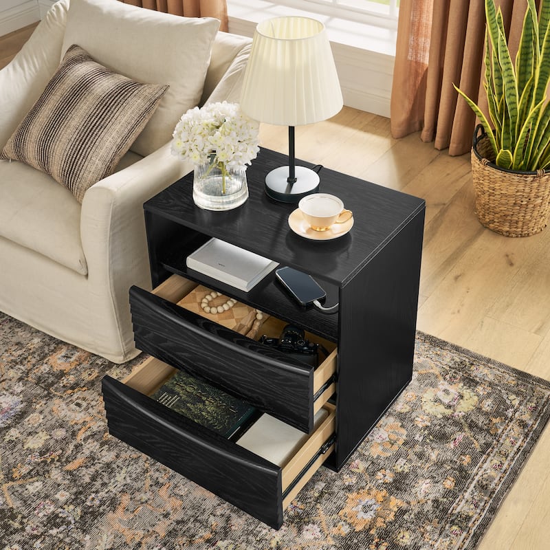 Mid Century Modern Nightstand with Charging Station