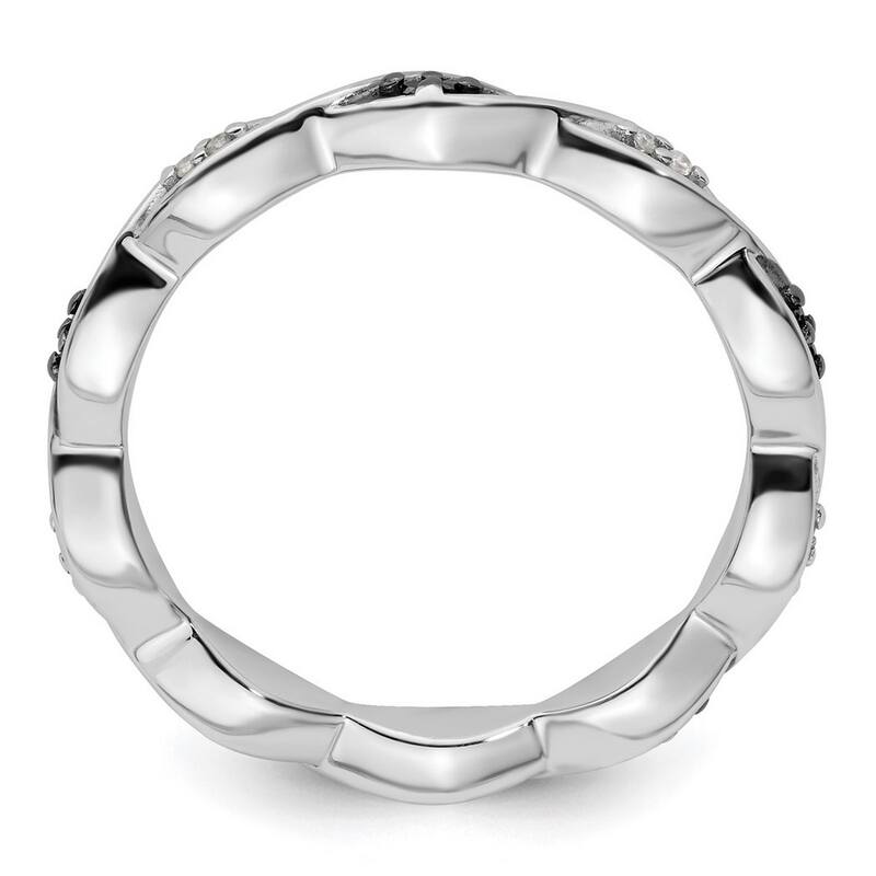 Curata 925 Sterling Silver Polished Prong set Patterned Stackable Expressions Black and White Diamond Ring